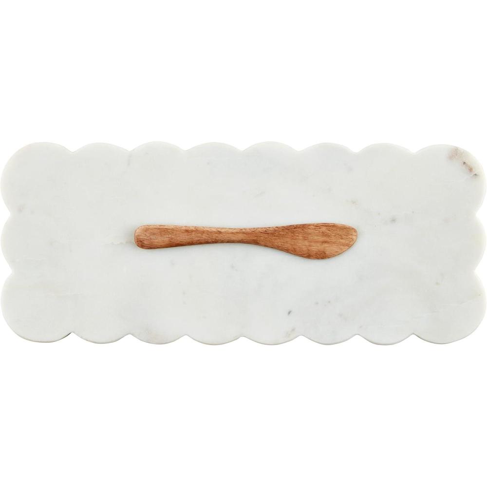 imageMud Pie Scallop Marble Board Set White 12quot x 5quot