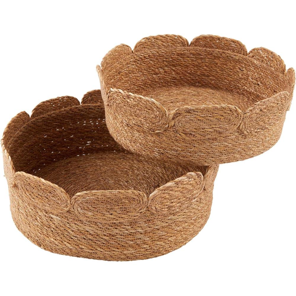 imageMud Pie Scalloped Jute Basket Set Brown