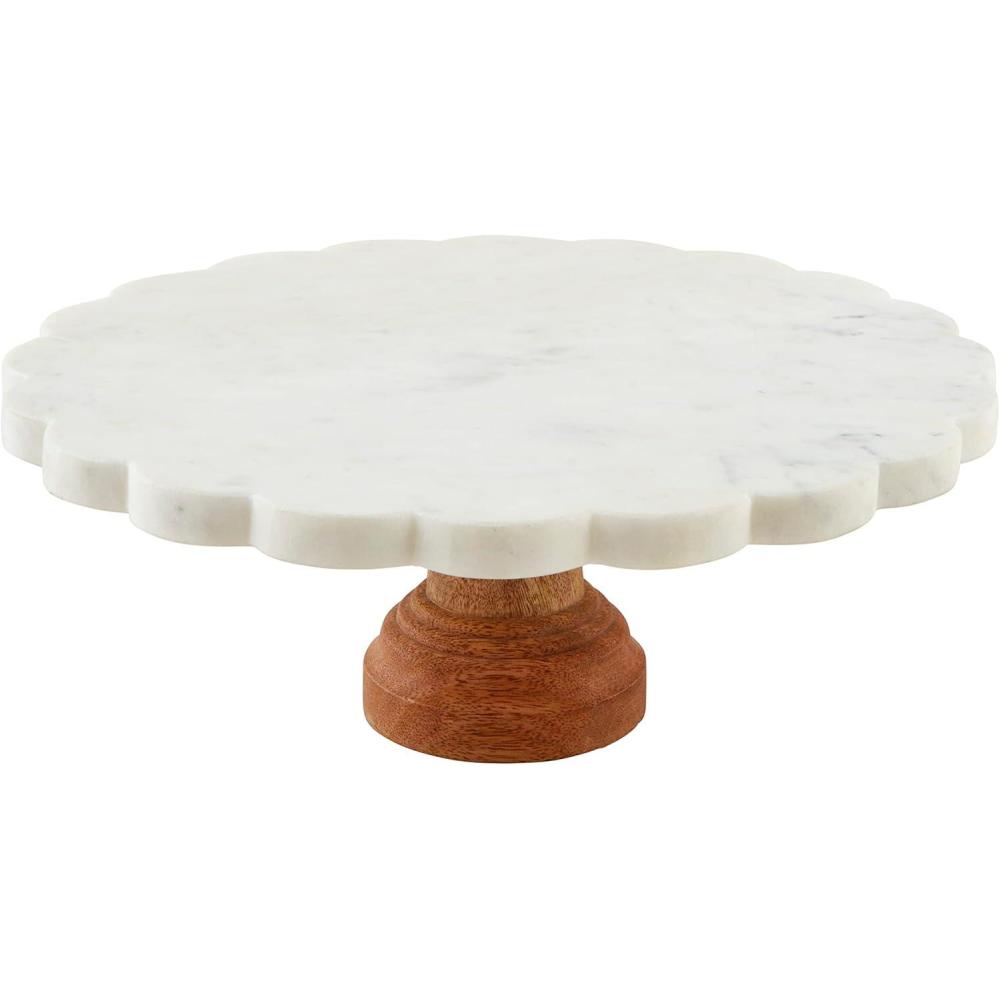 imageMud Pie Scalloped Marble Cake Stand White 12quot dia