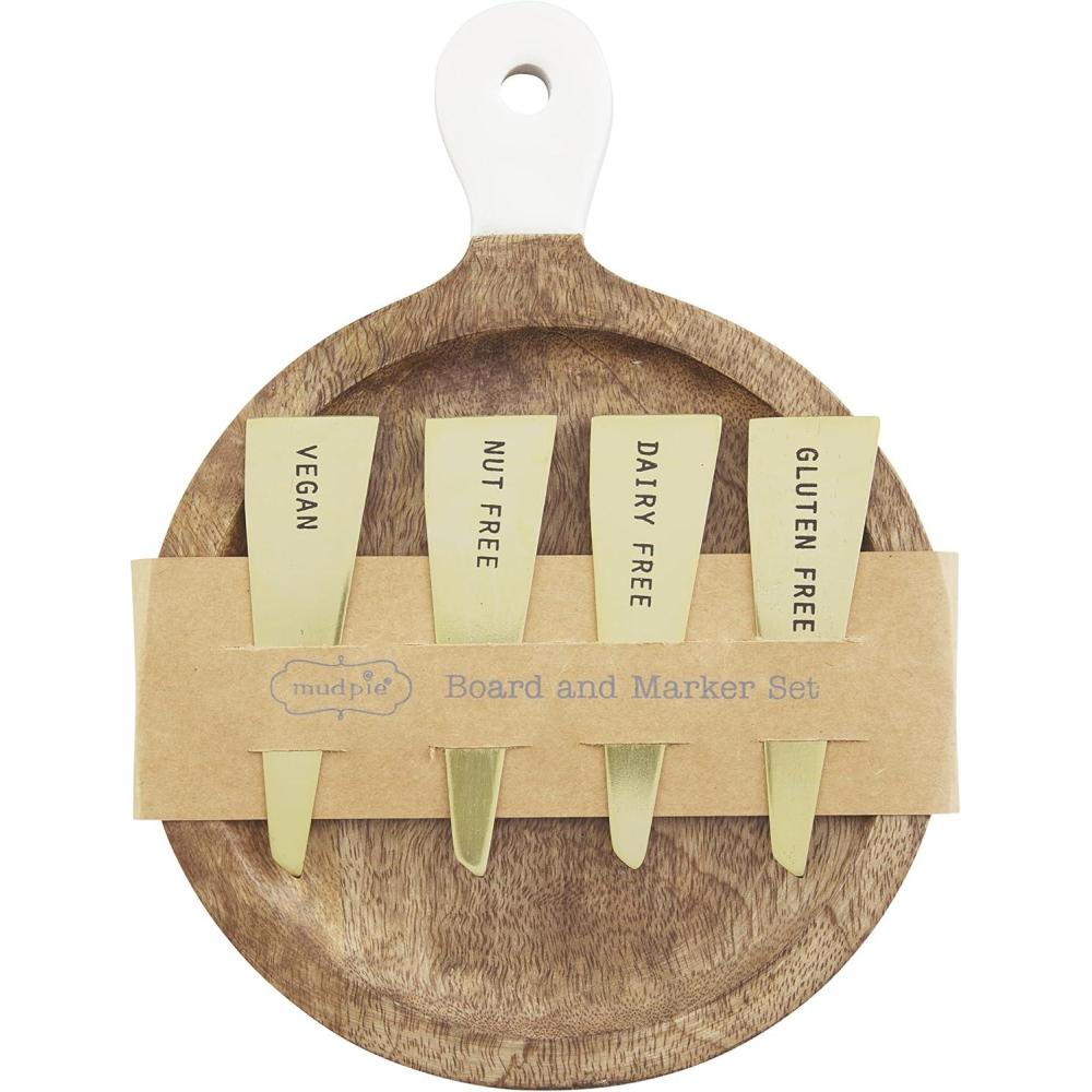 imageMud Pie Serving Board and Food Marker Set Board Set BrownGold board 925quot x 7quot  marker 4quot