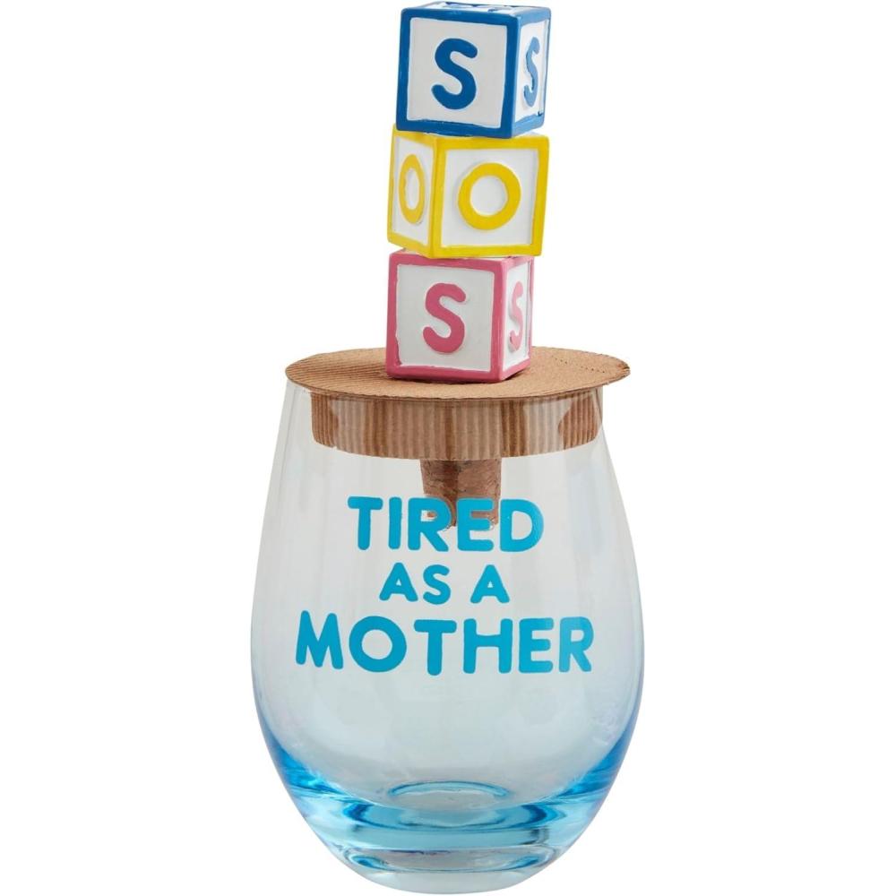 imageMud Pie Sos Wine Glass And Topper glass 16 oz  topper 4 14quotSOS
