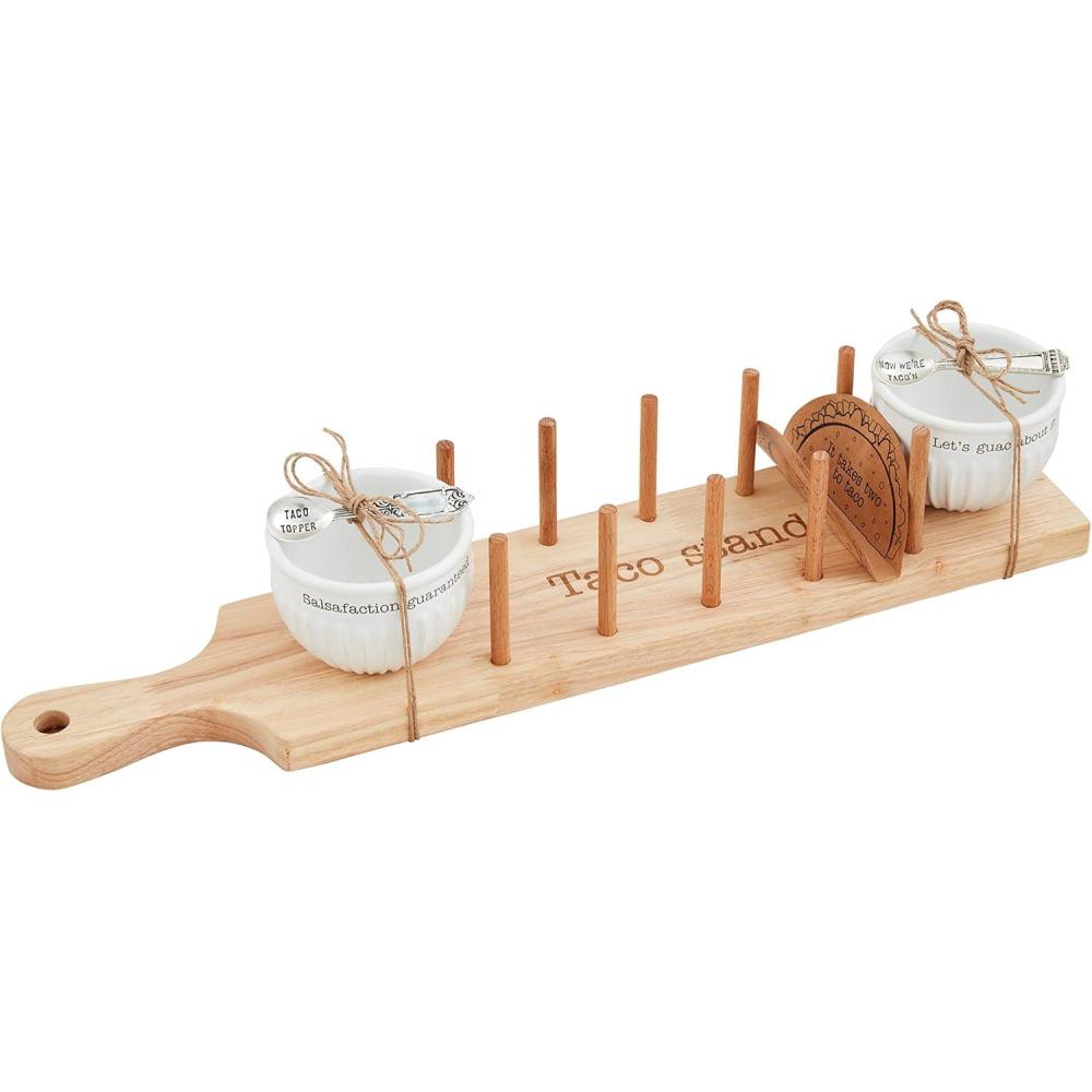 imageMud Pie Taco Stand and Dip Cup Set BrownWhite 4quot x 19 34quot