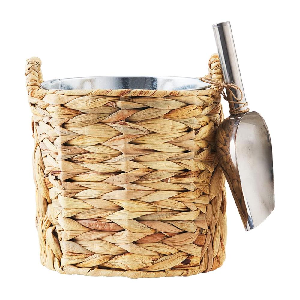imageMud Pie Water Hyacinth Ice Bucket Set Bucket 85quot x 75quot Dia  Scoop 875quot