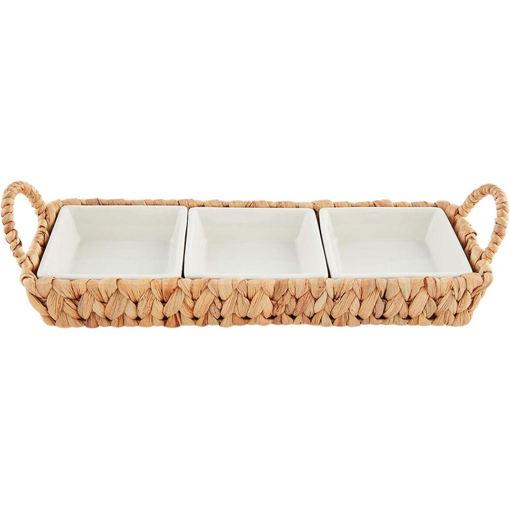 imageMud Pie Water Hyacinth Section Server 5quot x 16 14quot White Brown