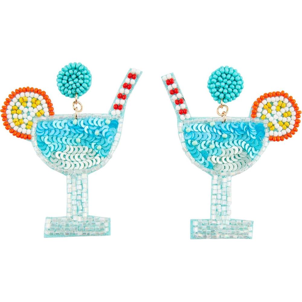 imageMud Pie Womens Beaded Drink Dangle Earrings Blue Cocktail