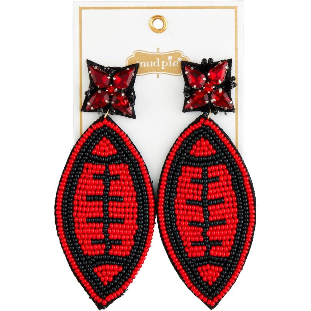 imageMud Pie Womens Gameday Beaded Earrings 125quot x 275quot Red