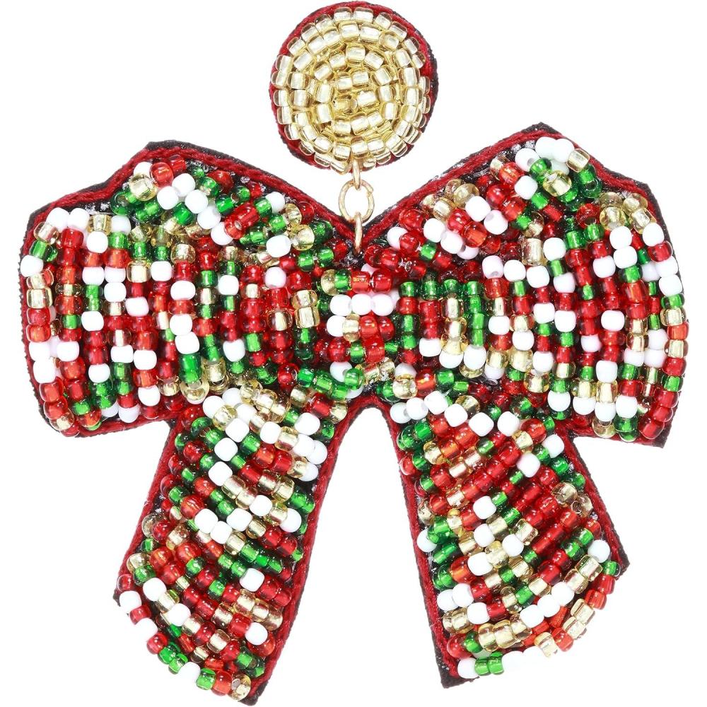 imageMud Pie Womens Holiday Beaded Earrings Bow One Size