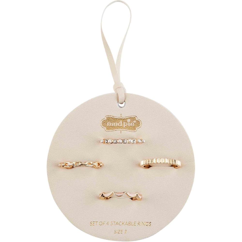 imageMud Pie Womens Layered Ring Set Cream One Size