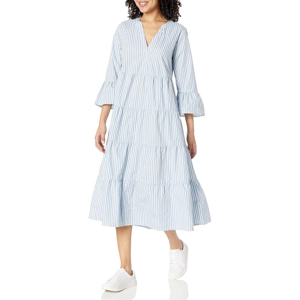 imageMud Pie Womens Portland Midi Dress with 34 SleevesBlue