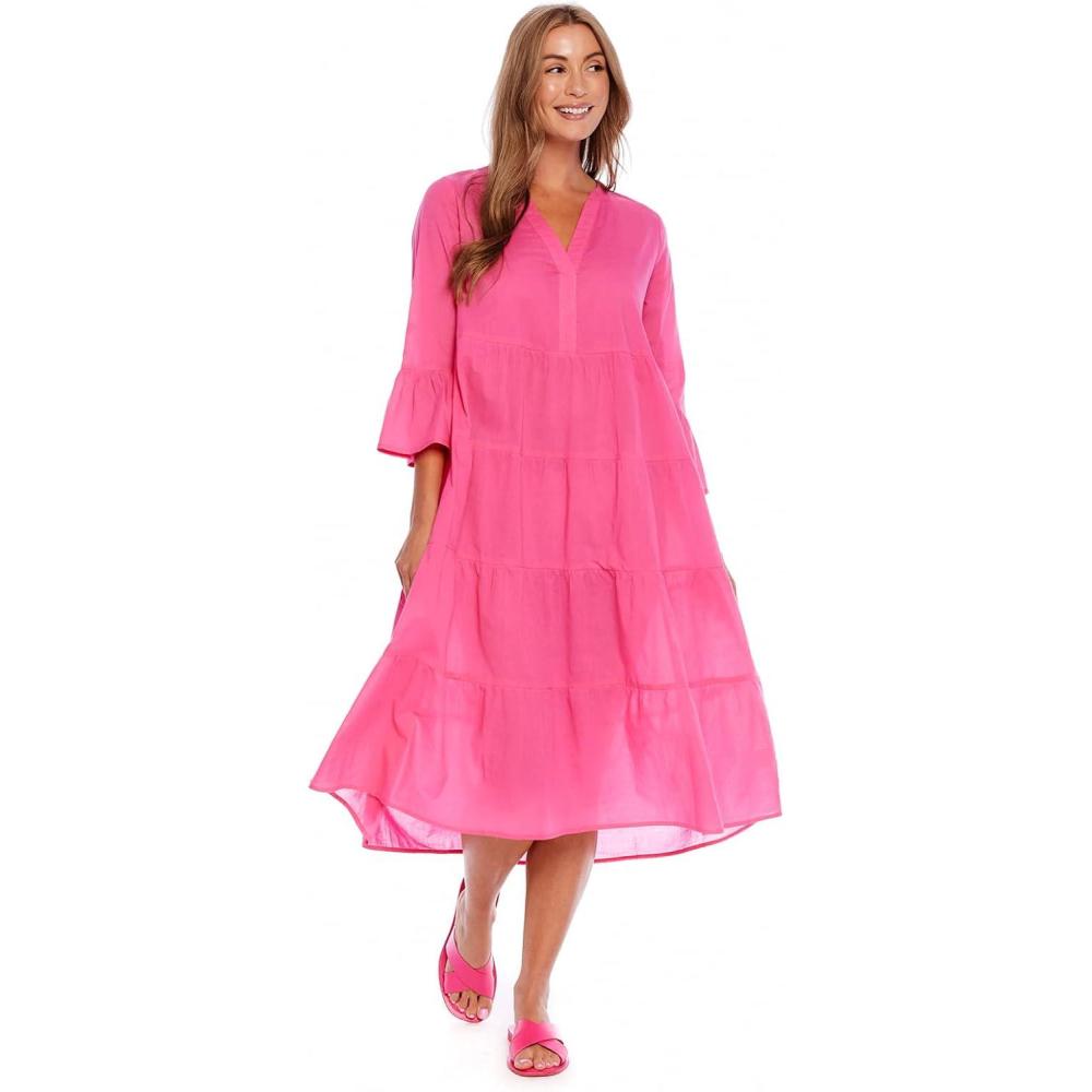 imageMud Pie Womens Portland Midi Dress with 34 SleevesPink