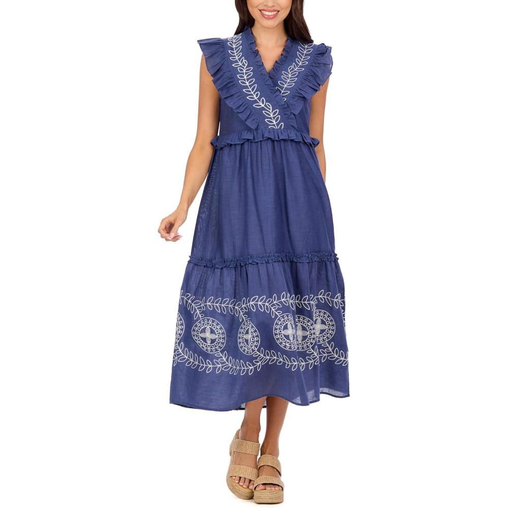 imageMud Pie Womens Radford Embroidered MidiBlue