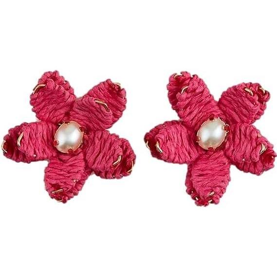 imageMud Pie Womens Raffia Flower EarringsPink One Size Fits Most