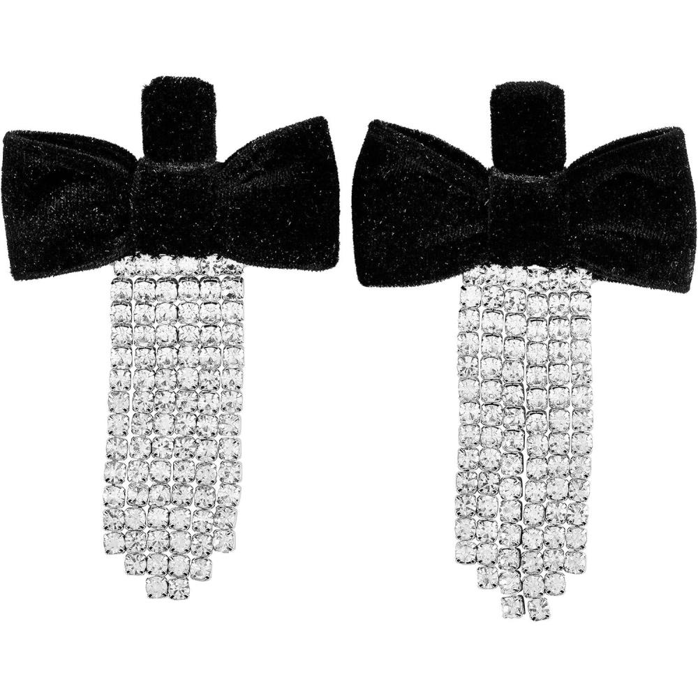 imageMud Pie Womens Velvet Bow Earrings Black One Size