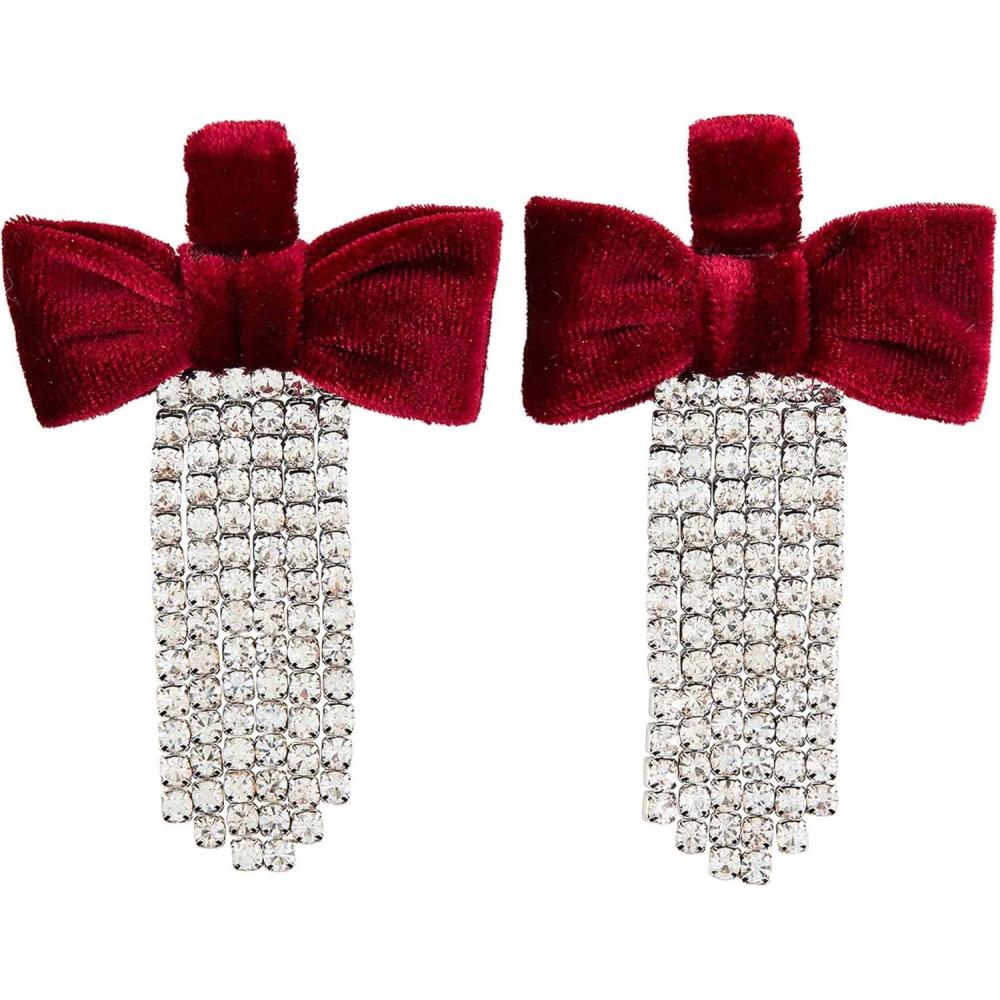 imageMud Pie Womens Velvet Bow Earrings Red One Size