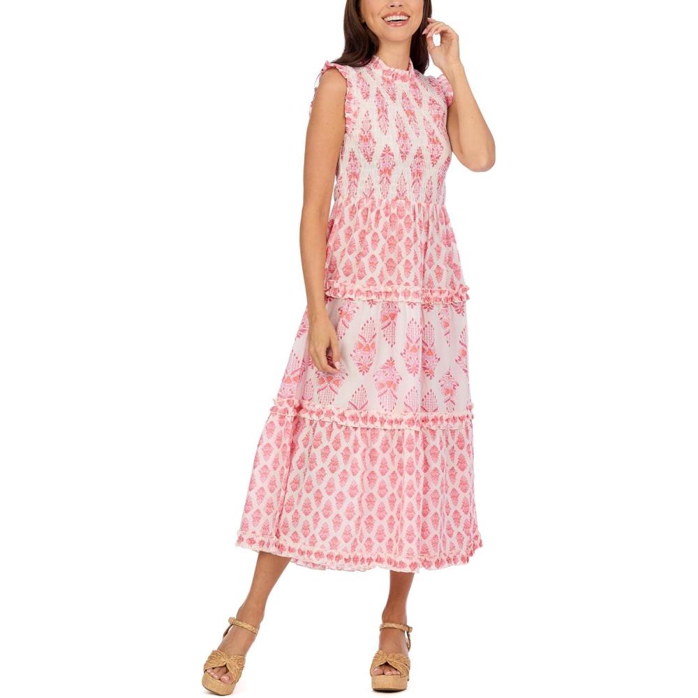 imageMud Pie Womens Ward Smocked Midi DressPink
