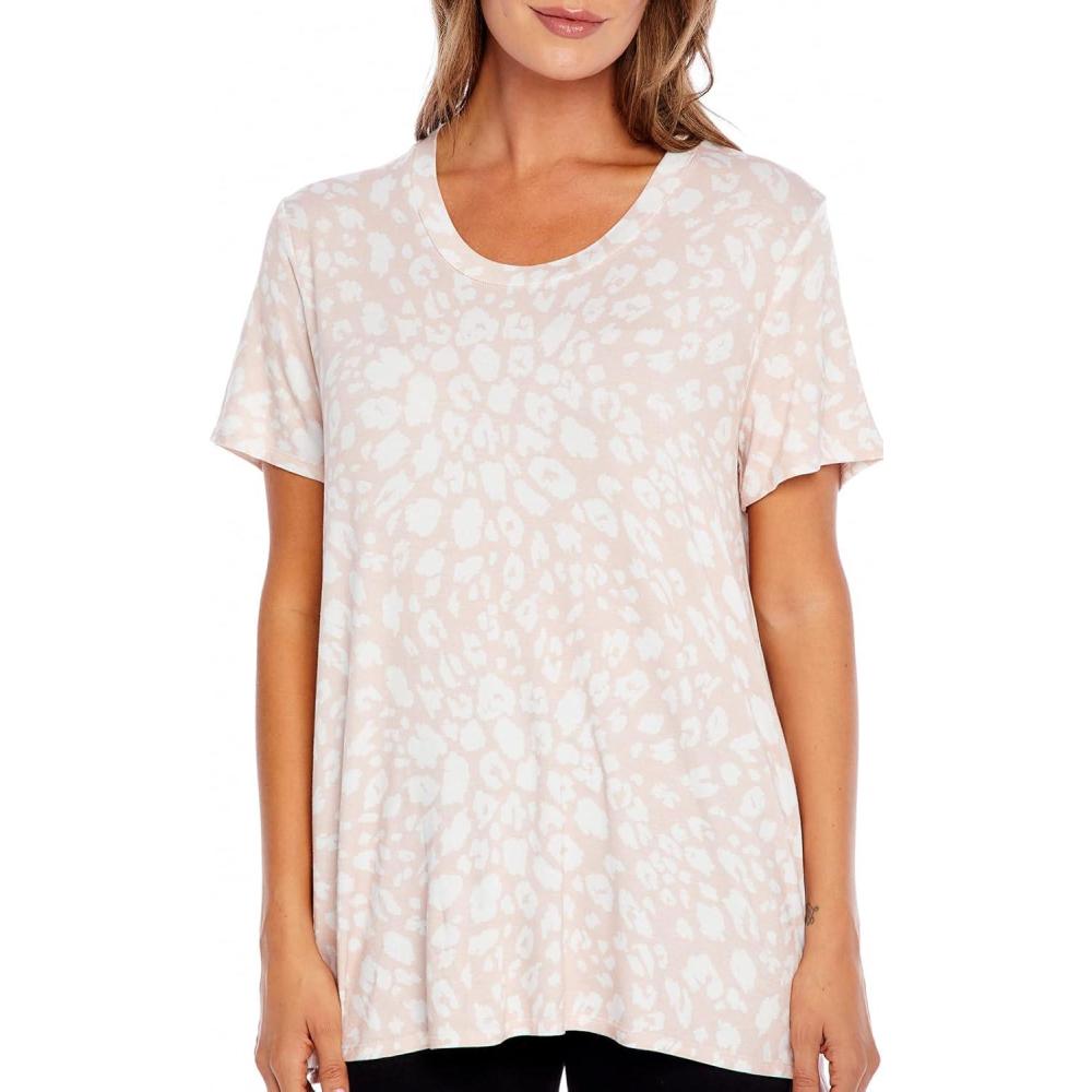 imageMud Pie Zander Womens Knit Short Sleeve TShirtBlush Leopard
