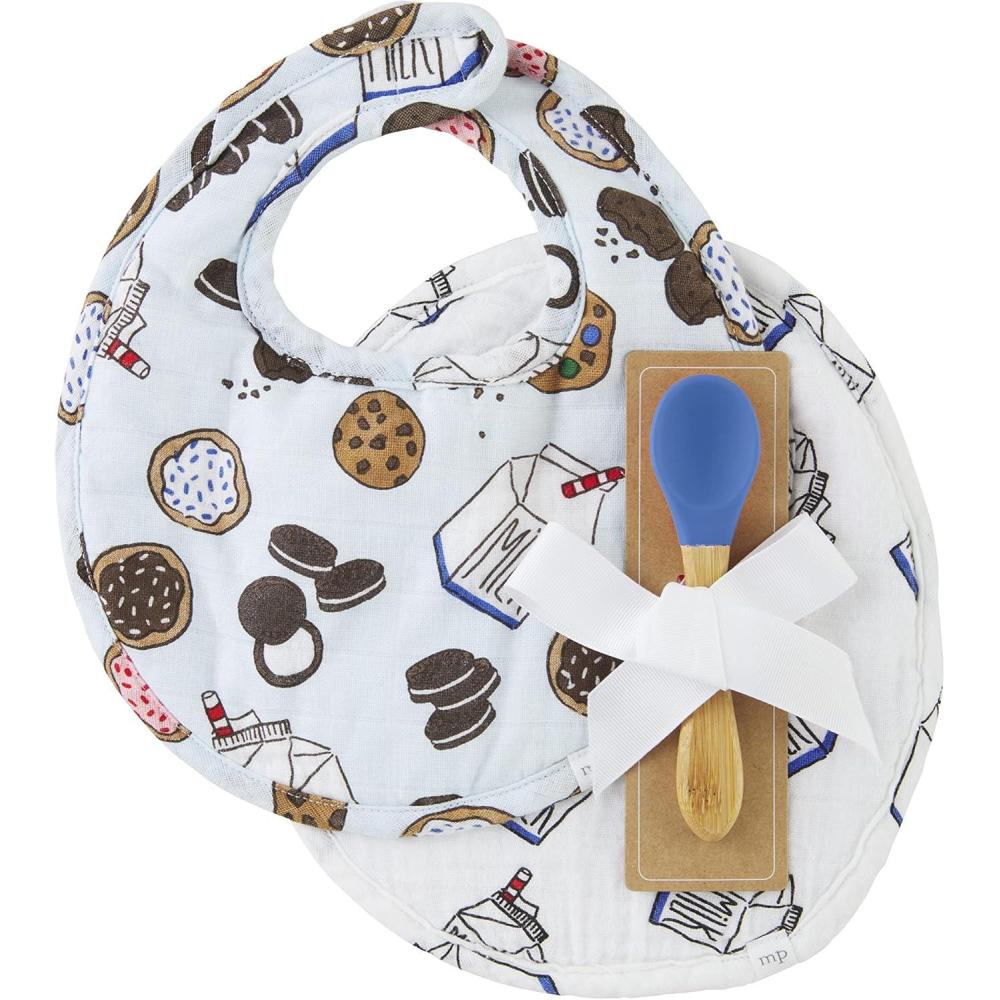 imageMud Pie babyboys Bib ampamp Spoon SetBlue Milk and Cookie