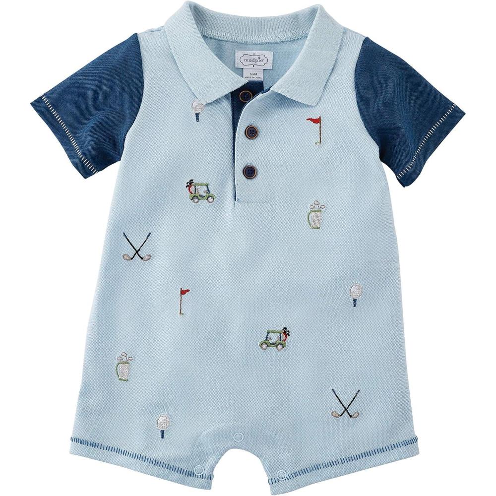 imageMud Pie babyboys Golf Pique Schiffly RomperBlue