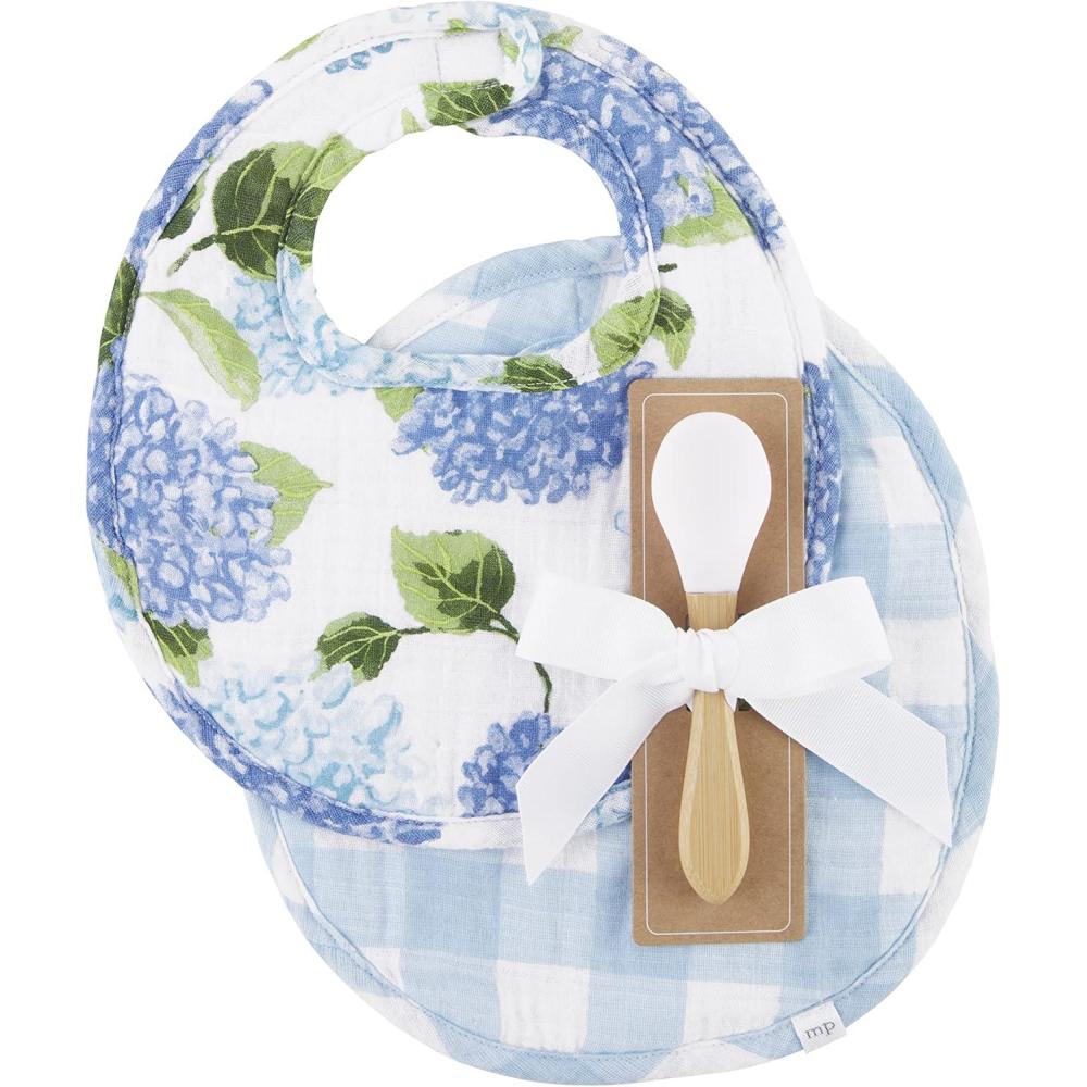 imageMud Pie babygirls Bib ampamp Spoon SetBlue Hydrangea