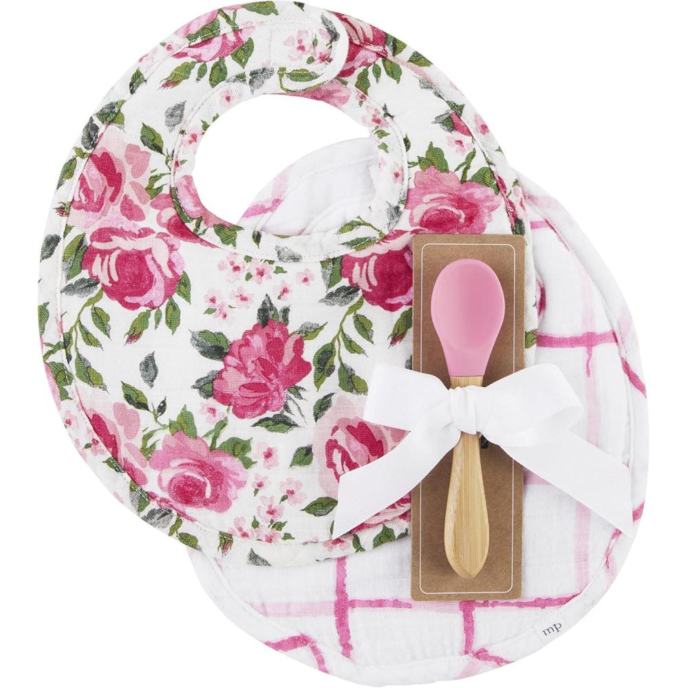imageMud Pie babygirls Bib ampamp Spoon SetRose