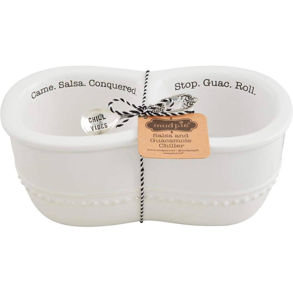 imageMud Pie dish 3 34quot x 8 spoon 5 12quot Circa Salsa Guac Chiller White