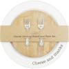 Mud Pie 85 Circa Cheese Set, White, 10.5″ 6.5″ 4.25″, plate 10 1/2″ dia | board 6 1/2″ dia | fork 4 1/4″