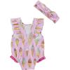 Mud Pie Girls Baby One Piece Swimsuit and Headband Set(Ice Cream)