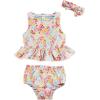 Mud Pie Girls Reversible Swimsuit & Headband Set(Floral/Stripe)