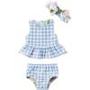 Mud Pie Girls Reversible Swimsuit & Headband Set(Hydrangea/Gingham)