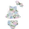 Mud Pie Girls Reversible Swimsuit & Headband Set(Hydrangea/Gingham)