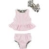 Mud Pie Girls Reversible Swimsuit & Headband Set(Leopard)