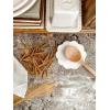 Mud Pie Scalloped Spoon Rest and Wooden Spoon Set, White, 5″ dia,