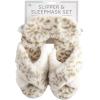 Mud Pie Women’s Leopard Fuzzy Slipper and Eyemask Set(Cream)