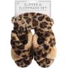 Mud Pie Women’s Leopard Fuzzy Slipper and Eyemask Set(Tan)