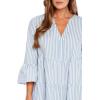 Mud Pie Womens Portland Midi Dress with 3/4 Sleeves(Blue)