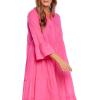 Mud Pie Womens Portland Midi Dress with 3/4 Sleeves(Pink)
