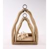 Mud Pie Wood Beaded Lantern Set, Distressed White WASH(Brown/Natural)