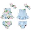 Mud Pie Girls Reversible Swimsuit & Headband Set(Hydrangea/Gingham)