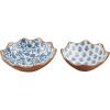 Mud Pie Small 4″ x 12″ Large 4 1/2″ x 14″ Dia Block Print Enamel Bowl Set, Blue