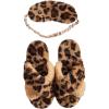 Mud Pie Women’s Leopard Fuzzy Slipper and Eyemask Set(Tan)