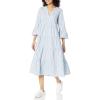 Mud Pie Womens Portland Midi Dress with 3/4 Sleeves(Blue)