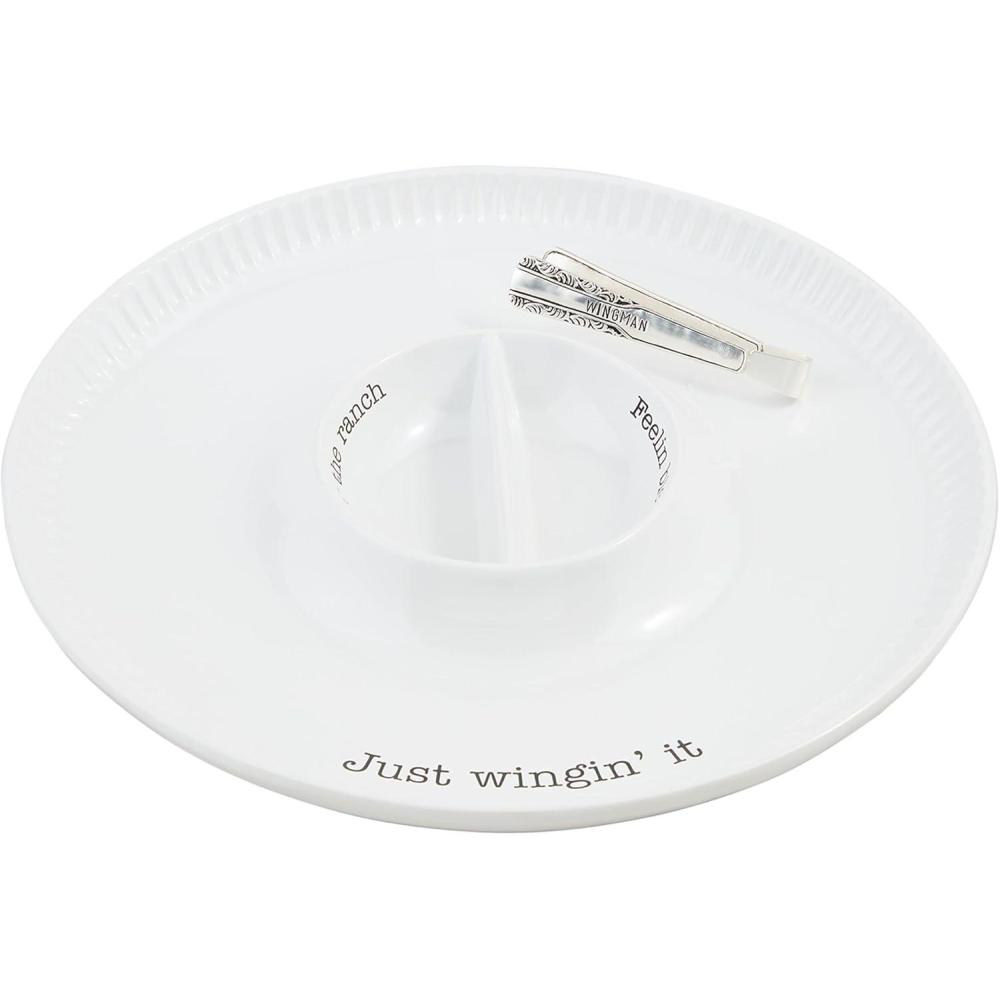 imageMud Pie Circa Hot Wing Platter Set Platter 1quot x 13quot Dia  Tong 4 12quot