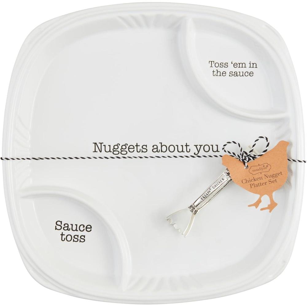imageMud Pie Circa Nugget Set platter 12quot x 12quot  tongs 4 12quot White