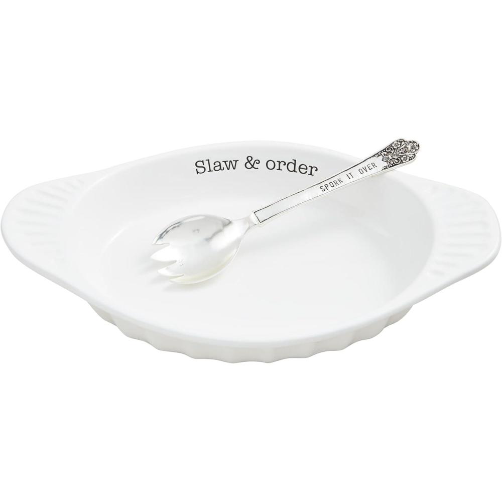 imageMud Pie Cole Slaw Bowl Set dish 2quot x 10quot  spork 8 12quot White
