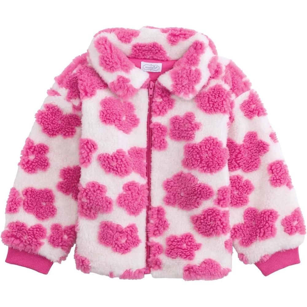 imageMud Pie Baby Girls Kids Flower Sherpa JacketPink