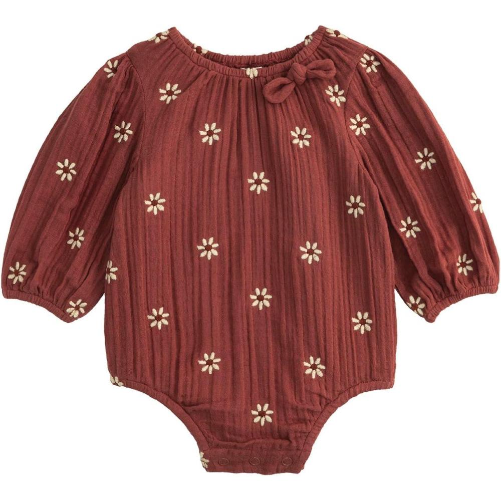 imageMud Pie Baby Girls Mud Pie Baby Embroidered Daisy Crinkle Gauze BubbleRustCopper