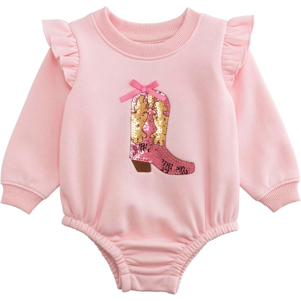 imageMud Pie Baby Girls Mud Pie Baby Girl Sequin Boot Sweatshirt BubblePink