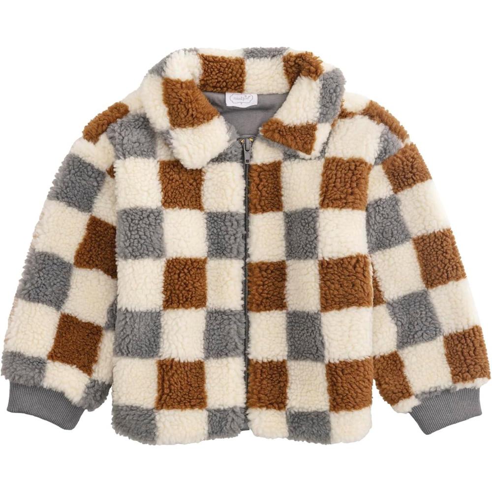 imageMud Pie Baby Kids Boy Sherpa Check JacketBrown