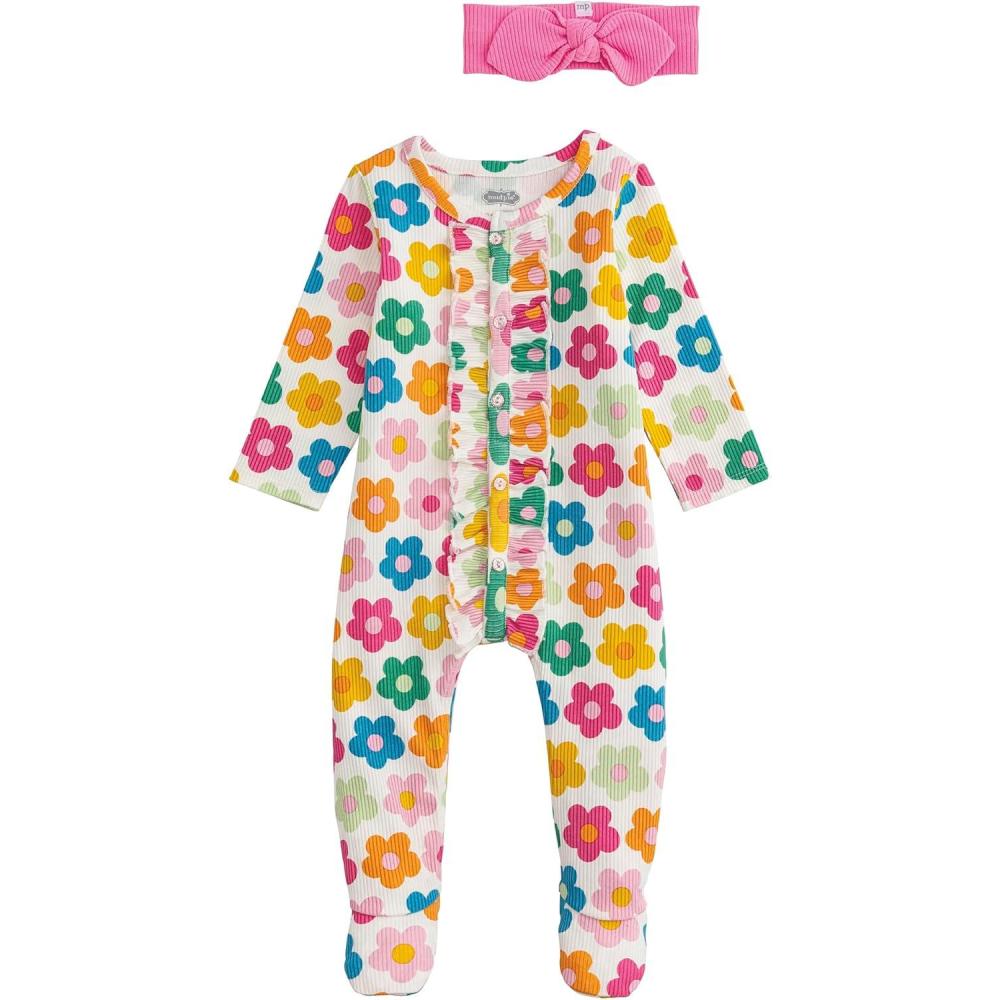 imageMud Pie Girls Baby Flower Print SleeperWhite