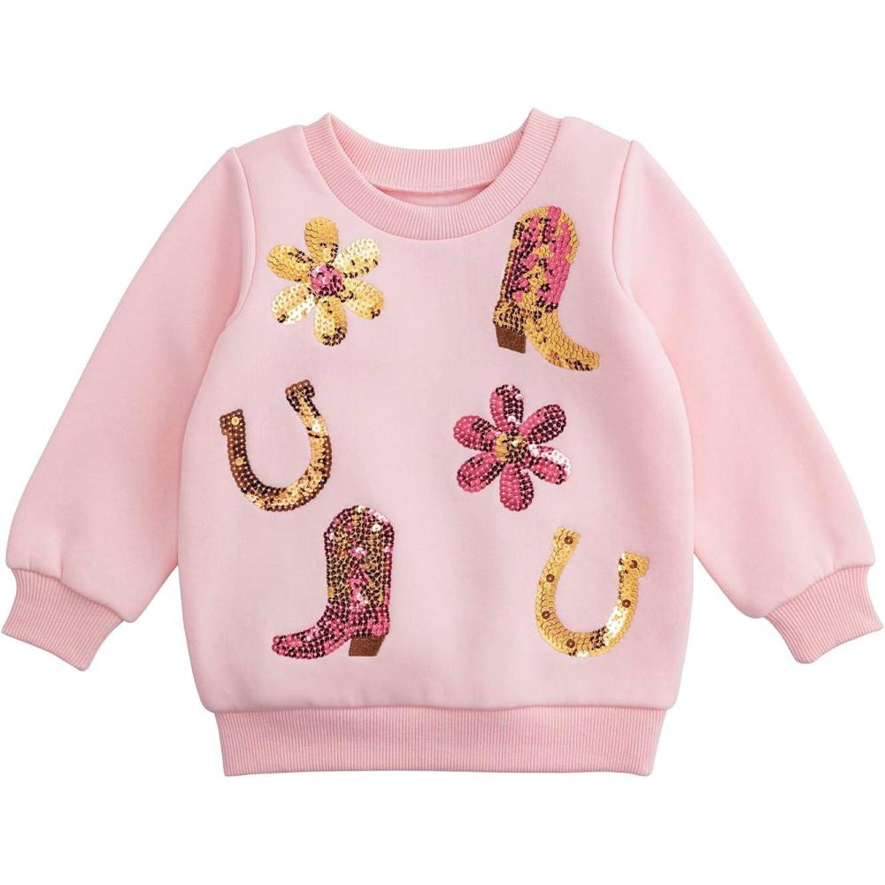 imageMud Pie girls Mud Pie Kids Sequin Western SweatshirtPink